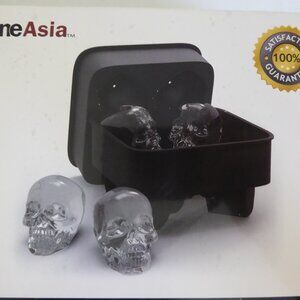 DINE ASIA BRAND TWO 3D SKULL ICE CUBE SILICONE TRAY MAKER MOLD FORMS (USED ONCE